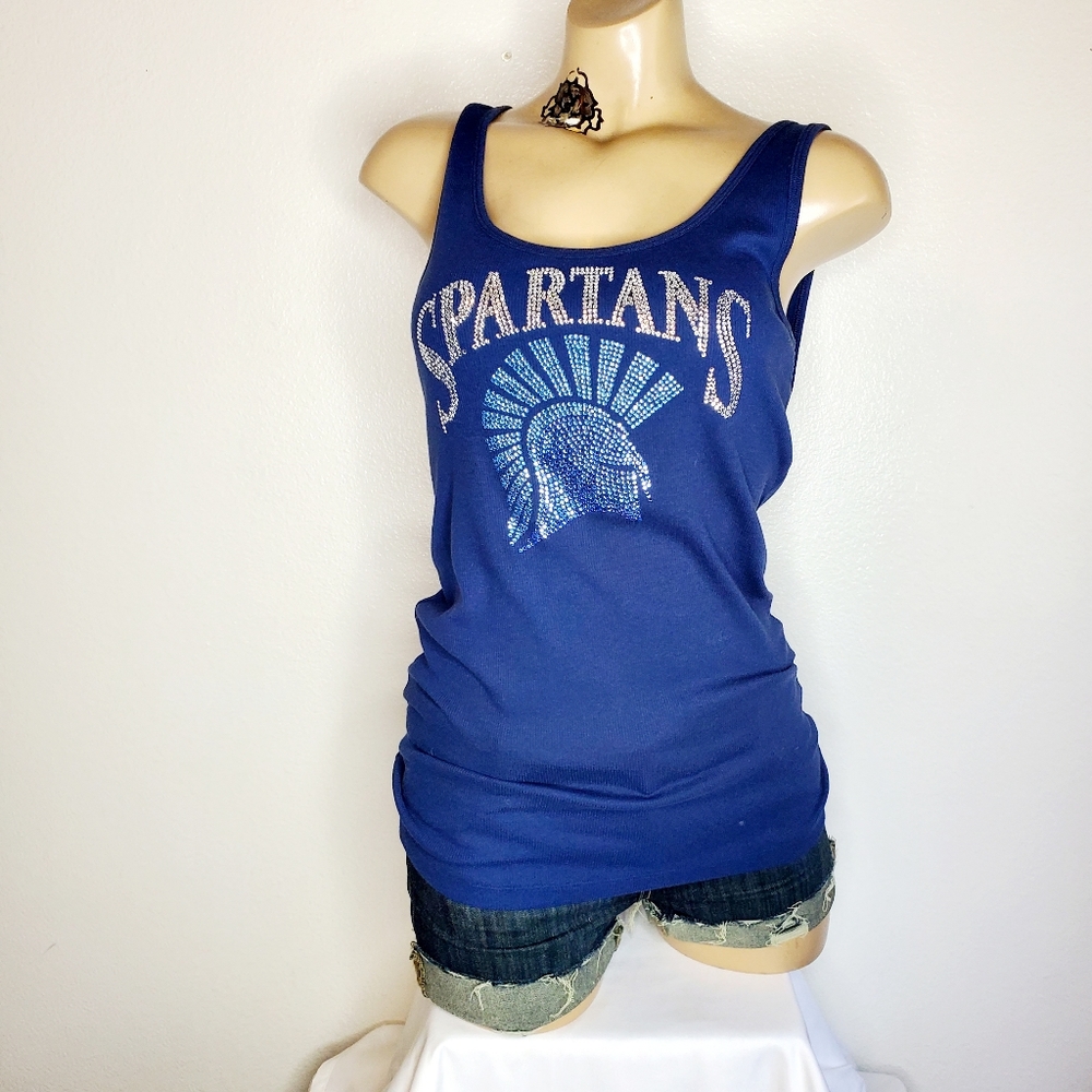 Spartans blue bling collage tank size L